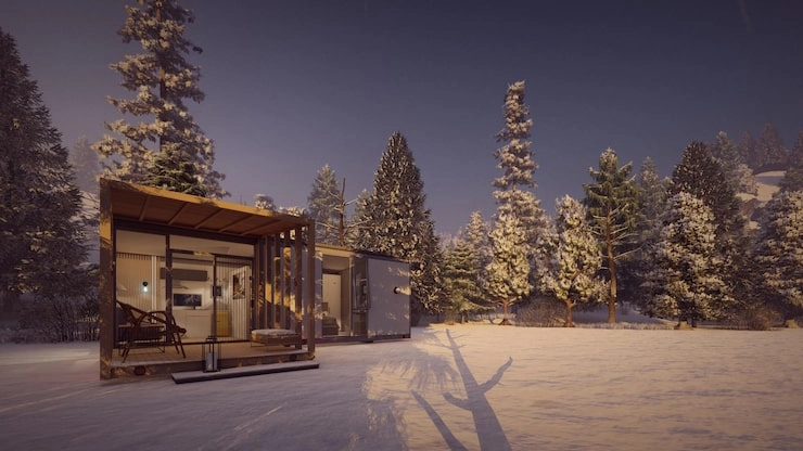 Forget Hotels: Apple Cabin Leads the “Wild Luxury” Winter Getaway Trendsunlit-tec Apple Cabin in Winter forest