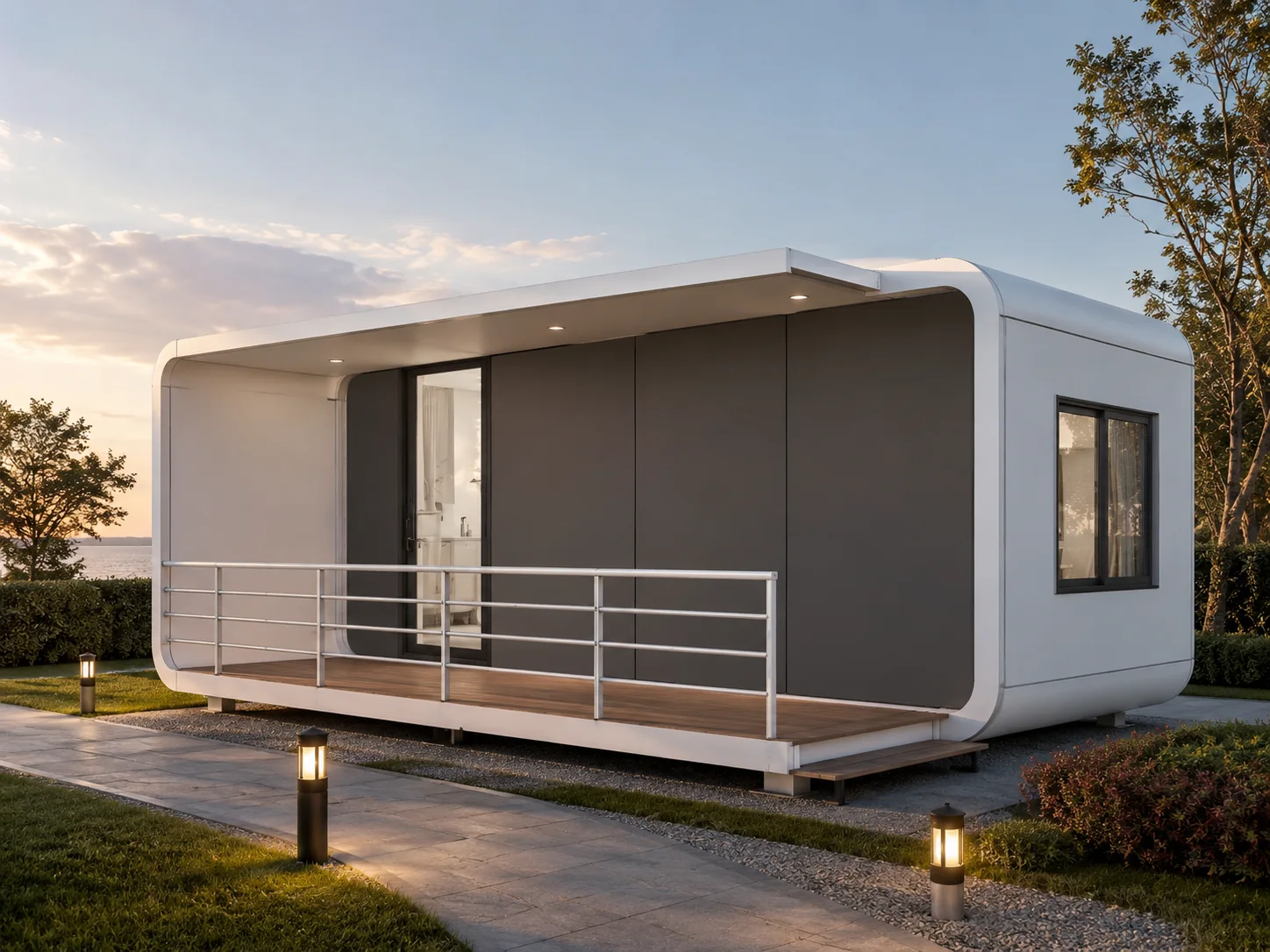 Apple Capsule House Customization OEMODM Project Guide 20261sunlit-tec Customized Sunlit P2 Apple Capsule House with half awning and terrace