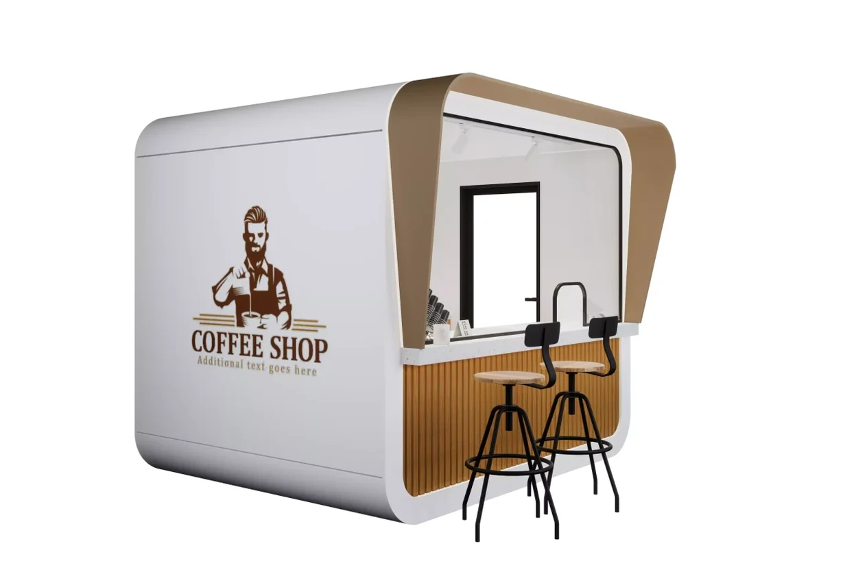 Planning a Modular Coffee Shop: Equipment, Layout and Site Connectionssunlit-tec Mobile coffee house render with a serving window and counter stools