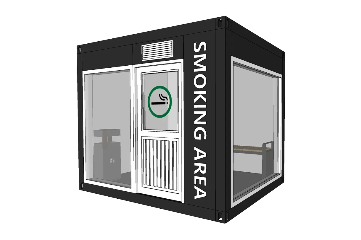 What to Check Before Specifying an Indoor Smoking Cabinsunlit-tec Sunlit Tec smoking cabin with glass walls and a smoking area sign