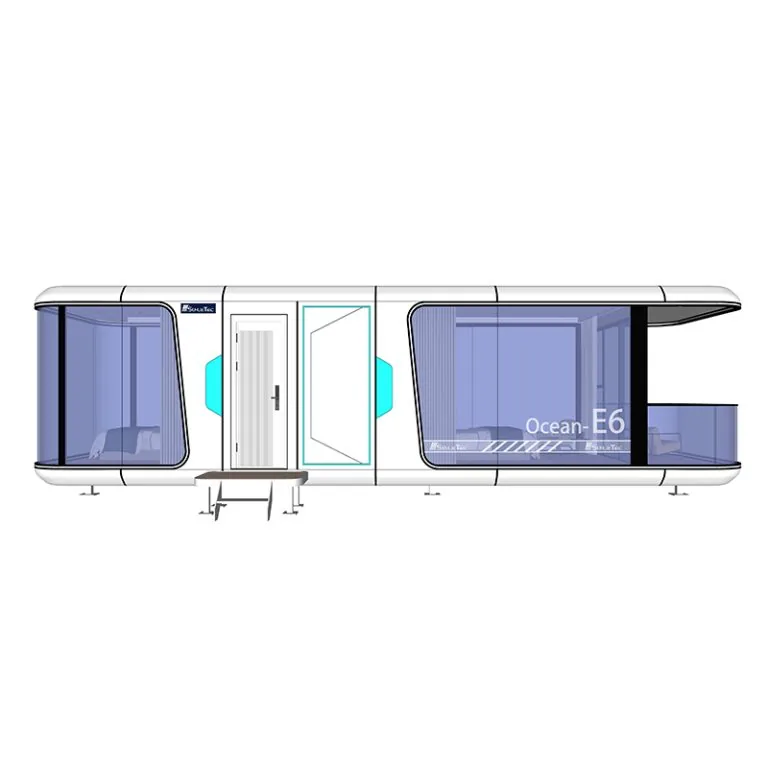 Space Capsule House Balconies Choosing an Open or Enclosed Layout1sunlit-tec rendering of Sunlit Tec E6 capsule with an open balcony